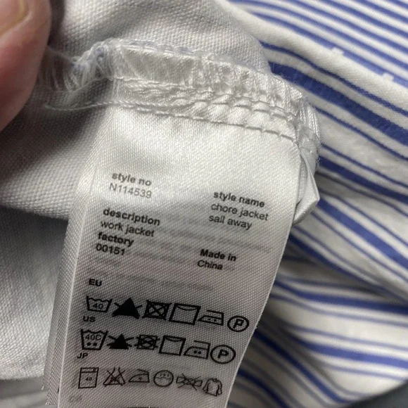 WeSC Jacket Mens XL Blue White Striped Chore Workwear Sail Away Nautical Cotton - Picture 6 of 11